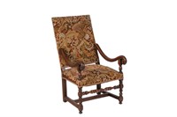FRENCH UPHOLSTERED LOUIS XIV STYLE ARM CHAIR