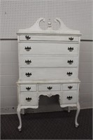 Vintage highboy on casters, 9 drawers, missing