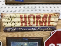 Repro 44x15 Inch Tin Bless Our Home Sign