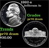 Proof 1992-s Jefferson Nickel 5c Grades GEM++ Proo