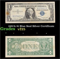 1957A $1 Blue Seal Silver Certificate Grades vf+