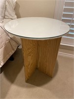 Round Wooden Accent Table with Glass Top