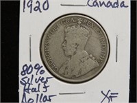 1920 CANADA SILVER HALF DOLLAR 80%
