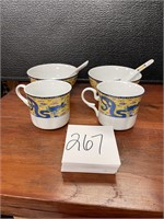 Chinese CFI blue dragon teacups bowls spoons set