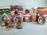 Beer steins x5 including Budweiser