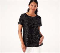 Belle by Kim Gravel Sequin Front Knit Back Top-1X