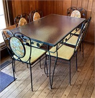 Glass top metal table & 6 chairs