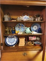 Contents of cabinet dishes tea pots and more