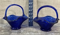 2 cobalt blue glass baskets