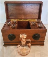 Vintage music box Pink depression decanter set