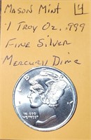 1 Troy Oz. .999 Fine Silver Mercury Dime Round