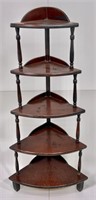 Corner shelves, round front, 5 levels, dark finish