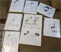 GROUP OF SKETCHES, AUTOGRAPHED, AND CARICATURES