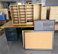 Desk, Corkboards & Paper Cabinet