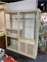Mid Century White with Wicker Display Cabinet