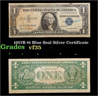 1957B $1 Blue Seal Silver Certificate Grades vf++