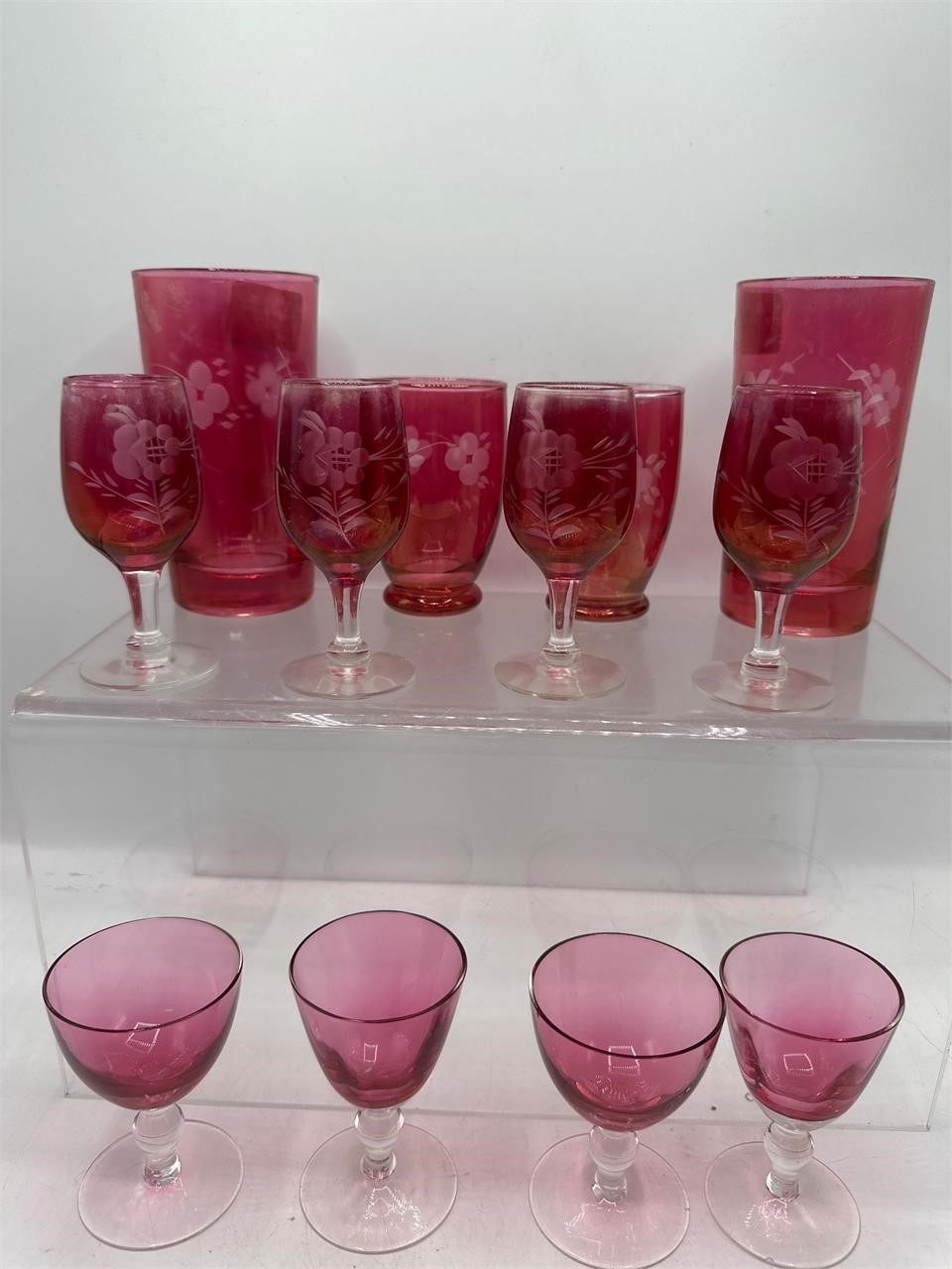 Cranberry glass cordials and more