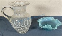 Victorian opalescent pitcher and bowl