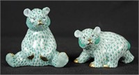2 Herend Bears w/ Green Fishnet & 24 Kt Accents