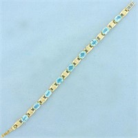 14ct TW Swiss Blue Topaz and Diamond Line Bracelet