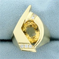 Custom Designed Citrine and Diamond Heavy Ring in