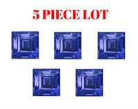 Genuine 2mm Square Faceted Blue Sapphire 5 Pc