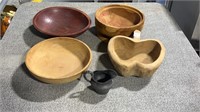 Wood Bowls and Silver Plate Creamer