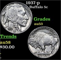 1937-p Buffalo Nickel 5c Grades Select AU