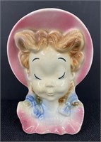 Vtg Royal Copley Pigtail Girl Head Vase/Pocket