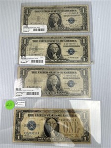 (4) One Dollar Blue Seal Silver Certificates