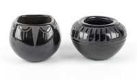 2 Native American Black on Black Pottery - Maria