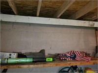 CONTENTS TOP SHELF- FLAGS- WEED BARRIER