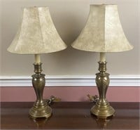 (2) Matching Brass tone table lamps with shades,