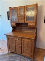 OAK HOOSIER STYLE PUNCHED TIN DOORS CABINET