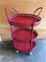 Red Metal Bar Cart on Wheels