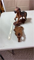 Wooden Horse on Wheels Decor with flyswatter and