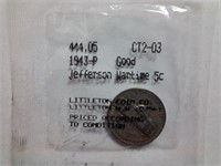 1943 P Jefferson Wartime Nickel