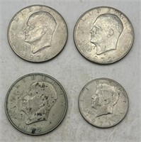 (V) 3 Ike dollars & Kennedy half dollar
