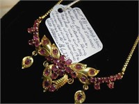 PURE 24KT YELLOW GOLD 5CT RED RUBY NECKLACE