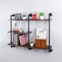 Industrial Pipe Shelf with 3 Wood Shelves