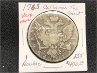 1763 Catherine the Great Russia 1 Rouble Silver