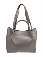 Lancaster Grey Leather Silver-tone Top Handle Bag