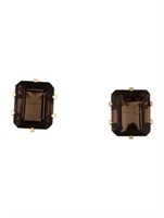 14k Gold Radiant Cut 10.06ct Smoky Quartz Earrings