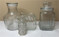 Lidded Glass Jars, Vase & Vinegar