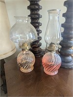 Lot of two glass oil lamps