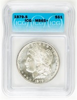 Coin 1879-S Morgan Silver Dollar-ICG-MS65+