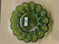 green iridescent egg plate 11 inch