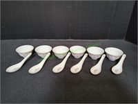 Chinese Floral Tatung Rice Bowls & Spoons, 6pc Set