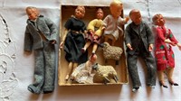 Vintage 1950s 60s toy doll family with 2 sheep.