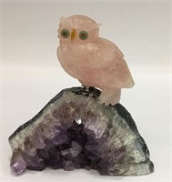 Quartz / Stone Carved Bird On Amethyst Base